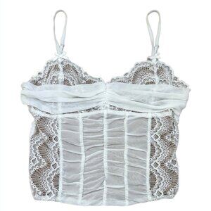 I.AM.GIA White Lace Corset Cami Top XL Ruched Bow Detail Y2K Fully Lined